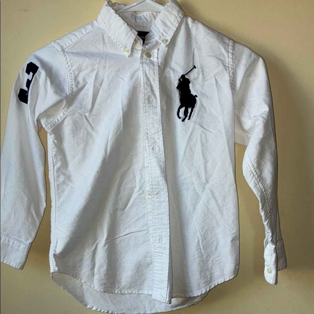 Ralph Lauren White Button Down Shirt with Navy Logo